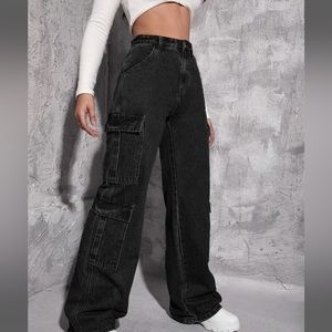 SHEIN Zipper fly flap pocket cargo jeans